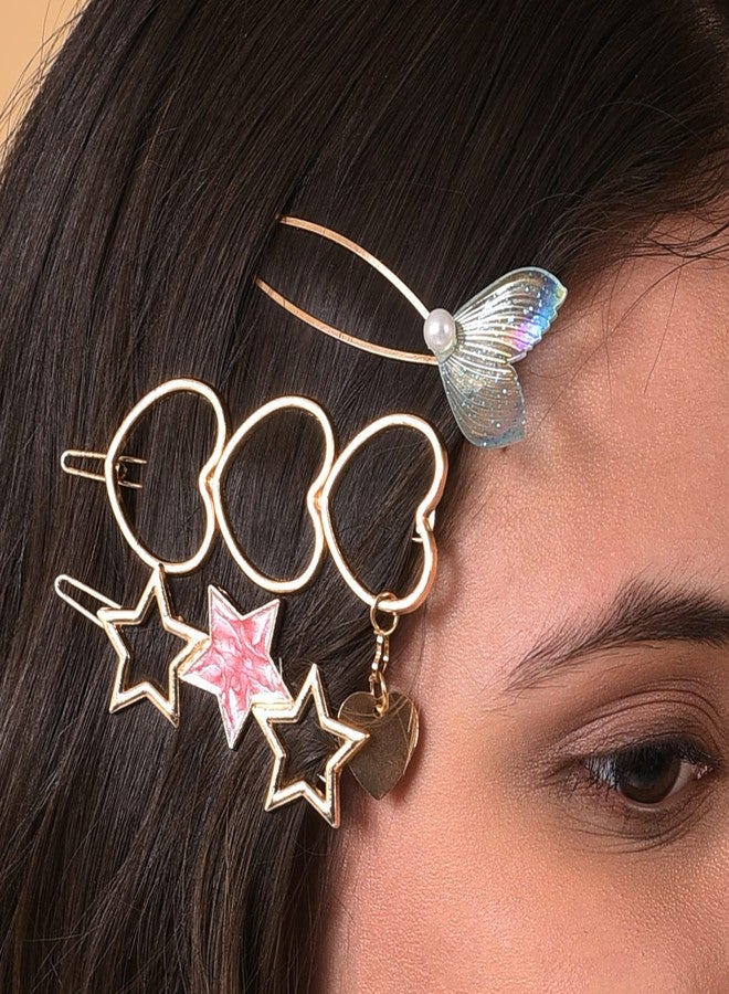 Sohi Pack of 7 Gold Plated Designer Stone Pearl Hair Pin - Image 4