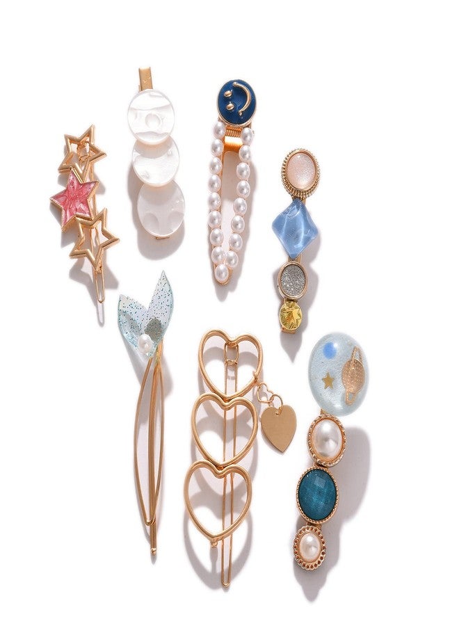 Sohi Pack of 7 Gold Plated Designer Stone Pearl Hair Pin - Image 1