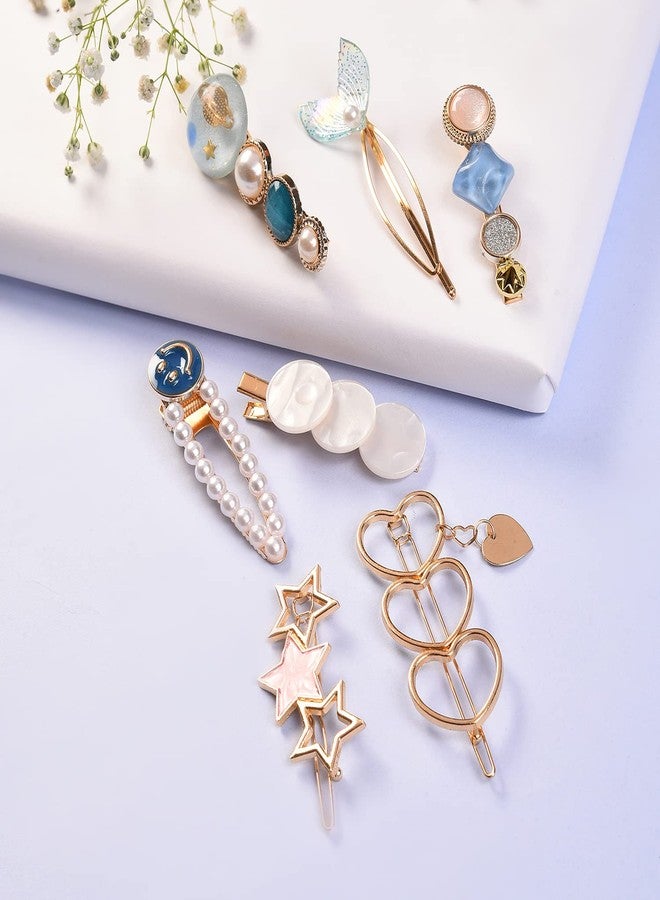 Sohi Pack of 7 Gold Plated Designer Stone Pearl Hair Pin - Image 5