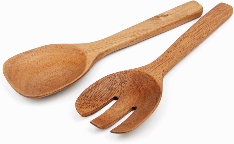Naturoom Acacia Wood Salad Servers, 10-inch Wooden Utensils for Cooking and Kitchen - Set of 2 - Image 1