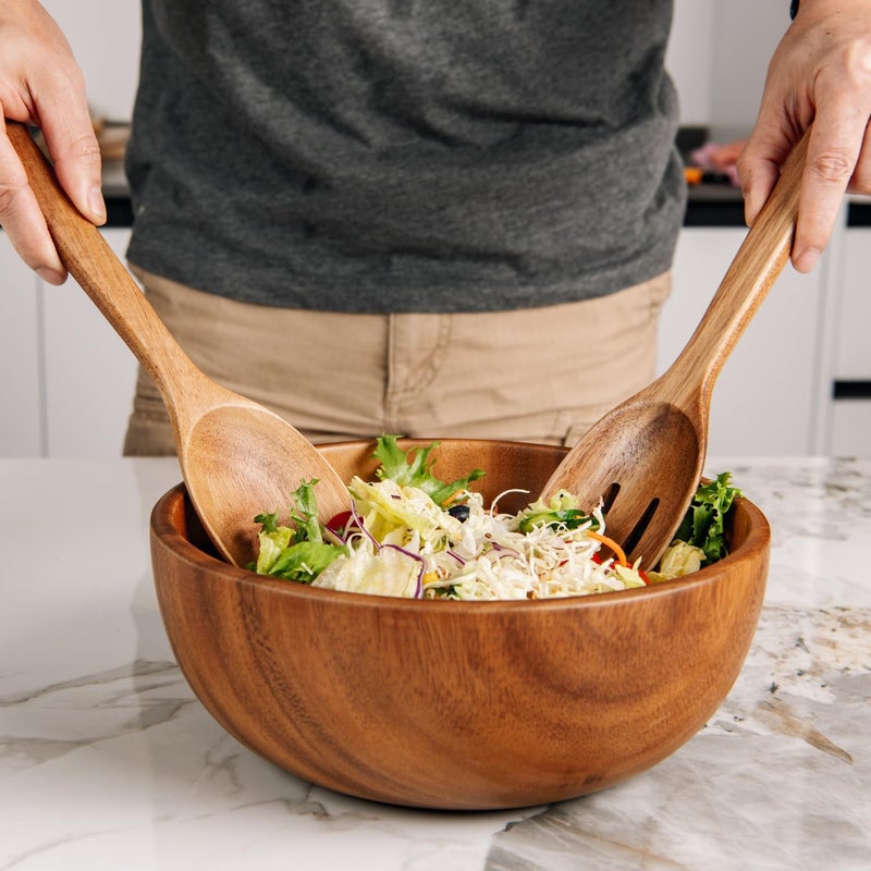 Naturoom Acacia Wood Salad Servers, 10-inch Wooden Utensils for Cooking and Kitchen - Set of 2 - Image 4