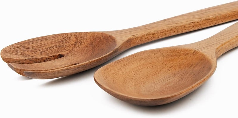 Naturoom Acacia Wood Salad Servers, 10-inch Wooden Utensils for Cooking and Kitchen - Set of 2 - Image 3