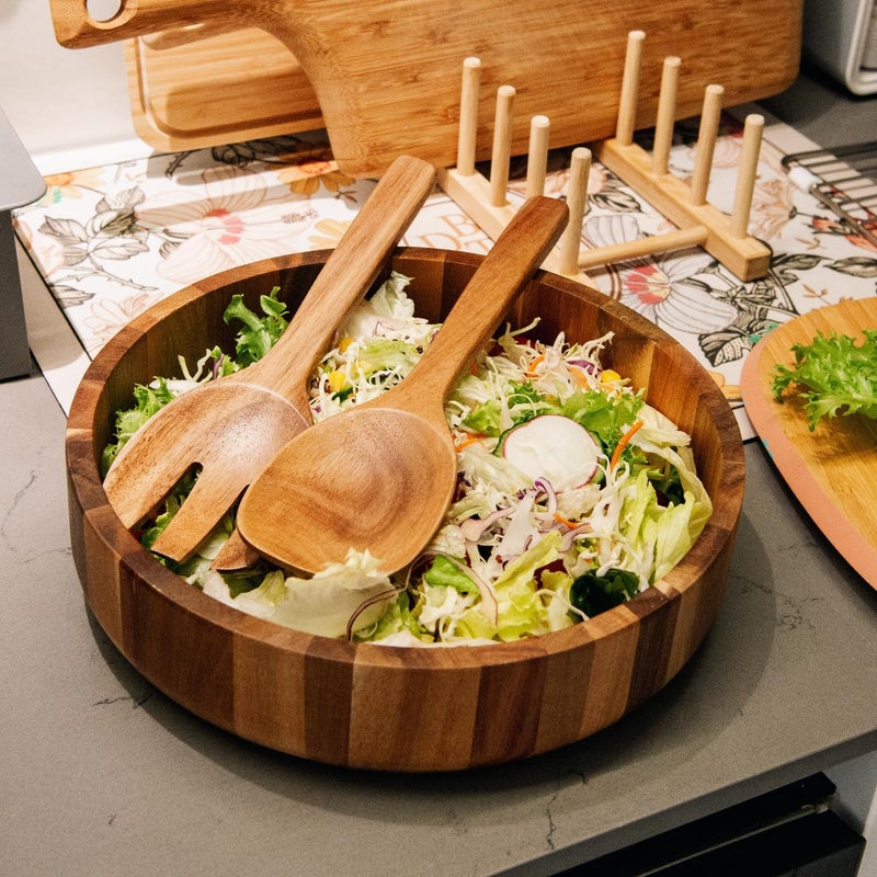 Naturoom Acacia Wood Salad Servers, 10-inch Wooden Utensils for Cooking and Kitchen - Set of 2 - Image 5