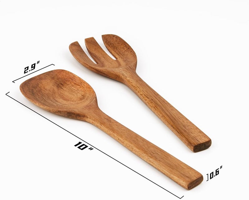 Naturoom Acacia Wood Salad Servers, 10-inch Wooden Utensils for Cooking and Kitchen - Set of 2 - Image 2