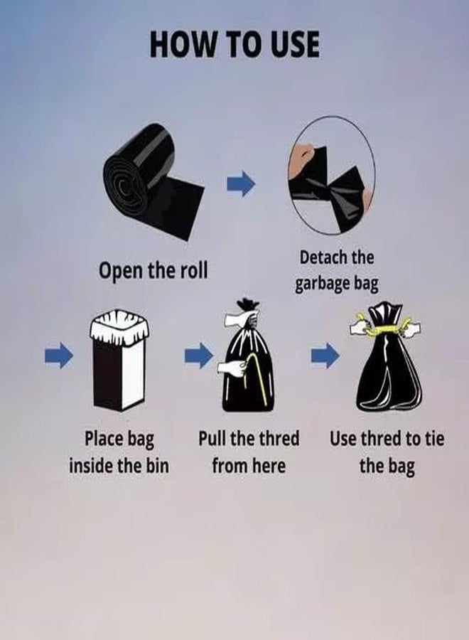 ZOXAR Garbage Bags for Dustbin 30 Pcs X Pack of 03 Medium Size 19 X 21 Inches 90 Bags | Dustbin Bag Trash Bag Black For Dry And Wet waste with detachable drawstrings - Image 2