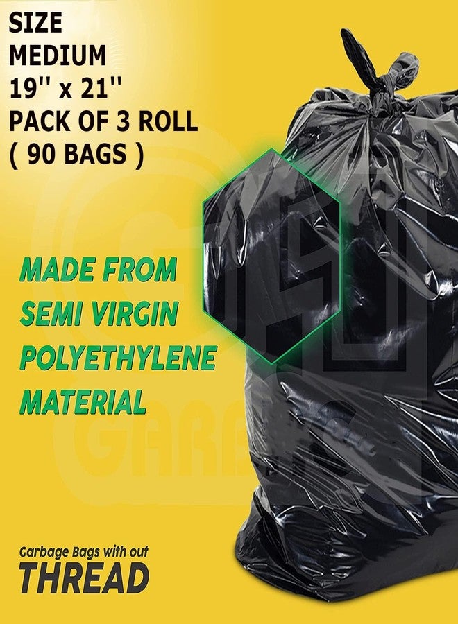 ZOXAR Garbage Bags for Dustbin 30 Pcs X Pack of 03 Medium Size 19 X 21 Inches 90 Bags | Dustbin Bag Trash Bag Black For Dry And Wet waste with detachable drawstrings - Image 3