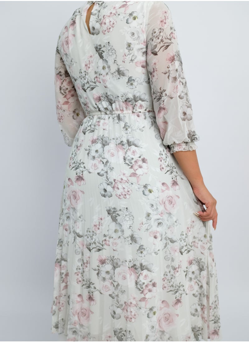ONLY - Women’s Floral Design Long Dress in Misty-Grey - Image 1