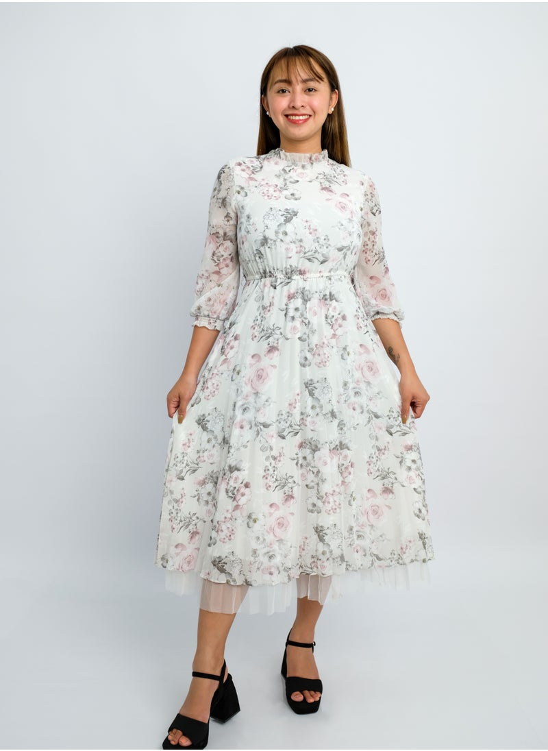 ONLY - Women’s Floral Design Long Dress in Misty-Grey - Image 1