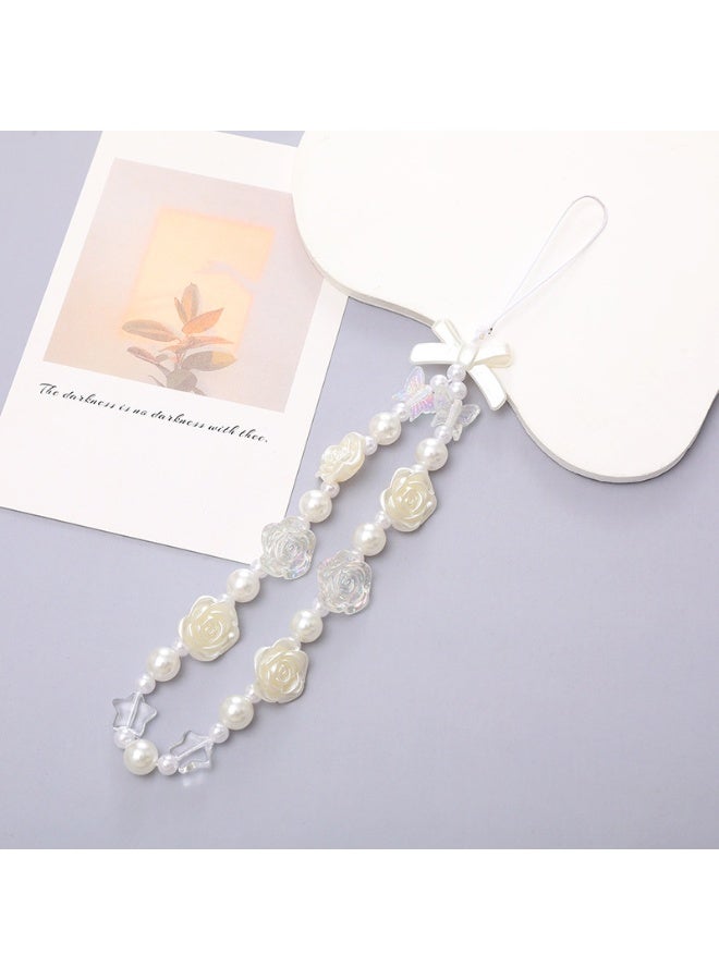 NIBEMINENT Beaded Phone Lanyard, Anti Lost Removable Wrist Strap, K053 Rose Flower Bracelet Pendant, Phone Keychain Lanyard