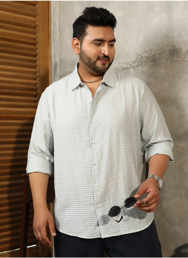 Instafab Plus Instafab Plus Men's Light Mint Green Ruche-Textured Shirt For Casual Wear | Spread Collar | Long Cuffed Sleeves | Button Closure | Plus Size Shirt Crafted With Comfort Fit For Everyday Wear