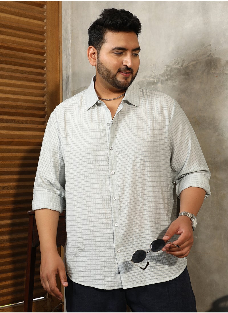 Instafab Plus Instafab Plus Men's Light Mint Green Ruche-Textured Shirt For Casual Wear | Spread Collar | Long Cuffed Sleeves | Button Closure | Plus Size Shirt Crafted With Comfort Fit For Everyday Wear  - Image 1