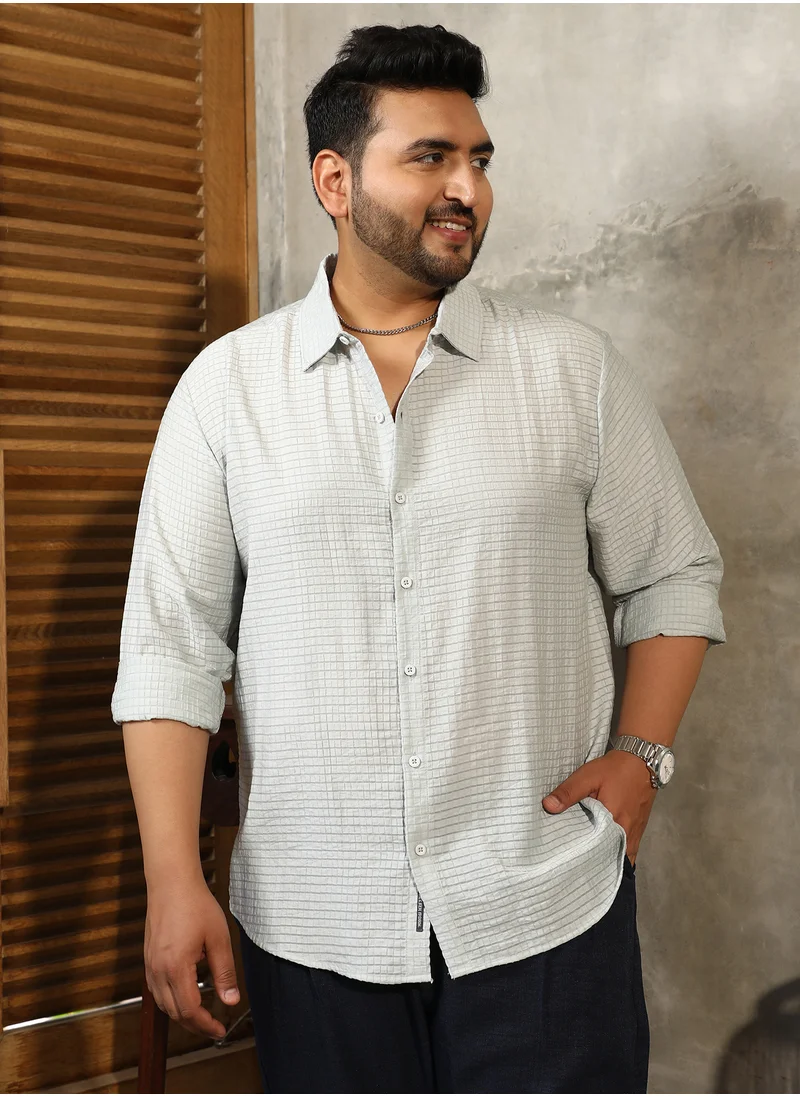 Instafab Plus Instafab Plus Men's Light Mint Green Ruche-Textured Shirt For Casual Wear | Spread Collar | Long Cuffed Sleeves | Button Closure | Plus Size Shirt Crafted With Comfort Fit For Everyday Wear