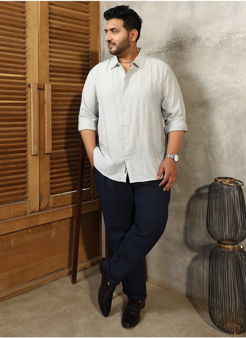 Instafab Plus Instafab Plus Men's Light Mint Green Ruche-Textured Shirt For Casual Wear | Spread Collar | Long Cuffed Sleeves | Button Closure | Plus Size Shirt Crafted With Comfort Fit For Everyday Wear  - Image 5