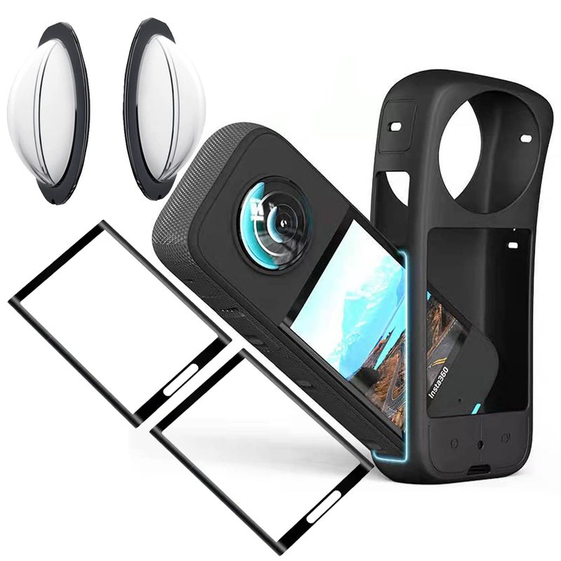 debous Sticky Lens Guard Set Silicone Case Screen Protector for Insta360 X3 X 3 Accessories Kit Anti-Scratch Tempered Glass Protective Film Soft Bag Sleeve Cover - Image 1