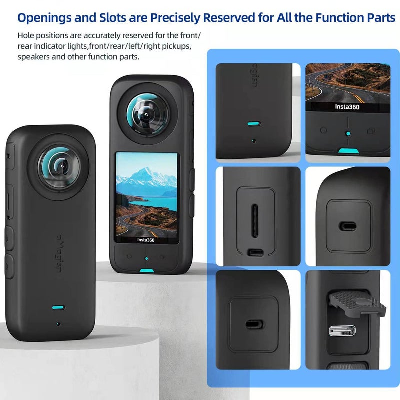 debous Sticky Lens Guard Set Silicone Case Screen Protector for Insta360 X3 X 3 Accessories Kit Anti-Scratch Tempered Glass Protective Film Soft Bag Sleeve Cover - Image 5