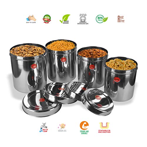 Sumeet Stainless Steel Vertical Canisters/Ubha Dabba/Storage Containers Set Of 4Pcs (No. 15 To No. 18) (3.75 Ltr, 4.5Ltr, 5.6Ltr, 6.75Ltr), Beige - Image 3