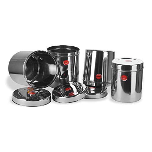Sumeet Stainless Steel Vertical Canisters/Ubha Dabba/Storage Containers Set Of 4Pcs (No. 15 To No. 18) (3.75 Ltr, 4.5Ltr, 5.6Ltr, 6.75Ltr), Beige - Image 5