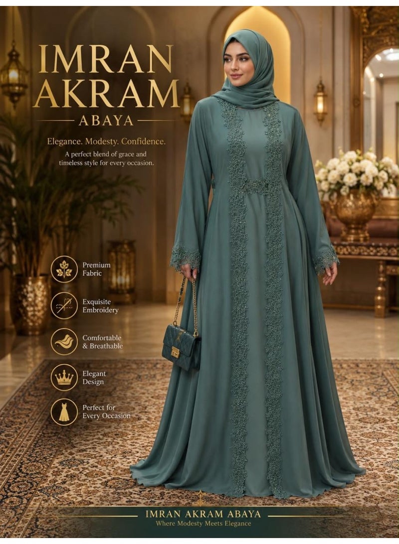 Imran Akram Ladies Abaya with Exquisite Embroidery - Premium Fabric - Image 2