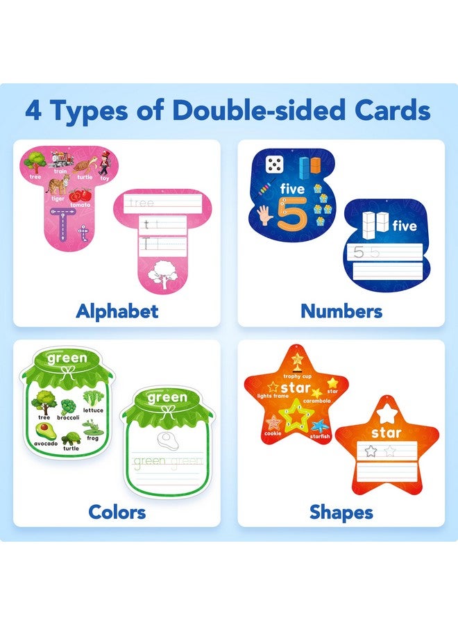 D-FantiX 55 Pcs Dry Erase Number & Alphabet Flash Cards for Toddlers, Double Sided Write and Wipe Educational Preschool Flashcards, Number Colors Shapes Letters Tracing Handwriting Practice for Kids - Image 3