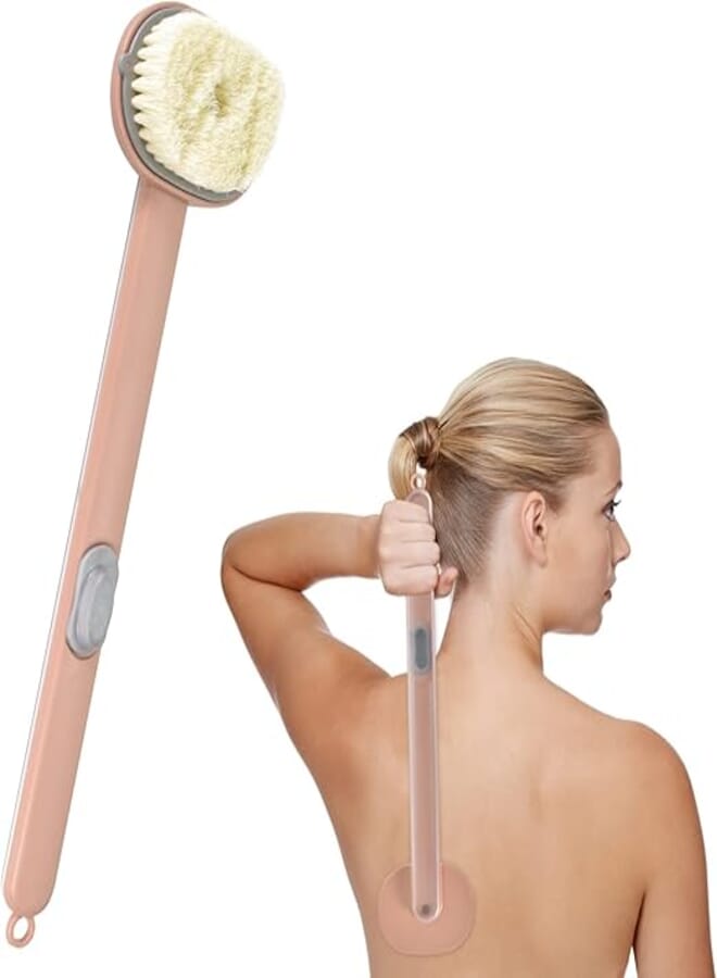 Liquid Bath Brush with Long Handle, Removable Back Brush with Long Handle, Shower Brush, Built-in Shower Gel Reservoir, for Massage, Cleaning Brush, Exfoliating Brush, Back Care Shower Brush, Pink