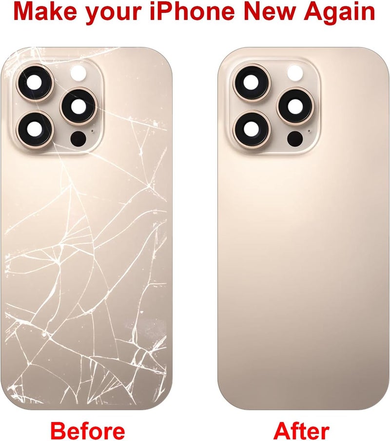 Perzework Rear Back Glass Replacement for iPhone 16 Pro 6.3-inches + Pre-Installed Plate and Camera Frame and Lens + Reparing Tool Kit (Desert Titanium) - Image 5