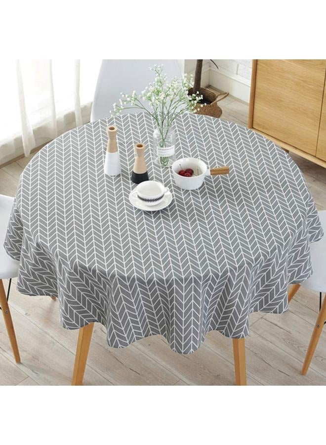 Round Stripe Table Cover Cotton GreylWhite 150cm，Floral Tablecloth Washable Dining Decorative for Holiday Home   Party Picnic (Gray)  - Image 1
