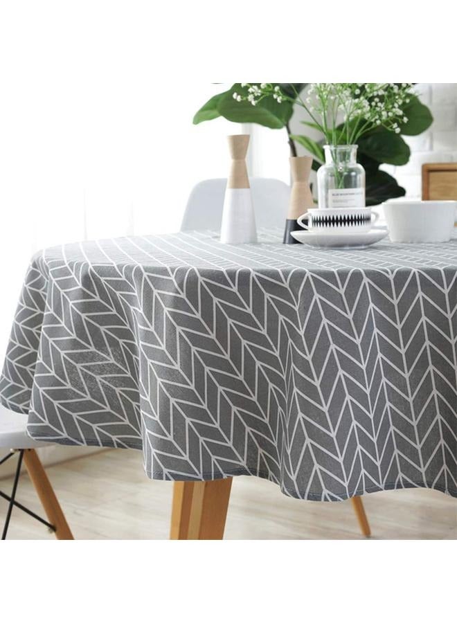 Round Stripe Table Cover Cotton GreylWhite 150cm，Floral Tablecloth Washable Dining Decorative for Holiday Home   Party Picnic (Gray)  - Image 2