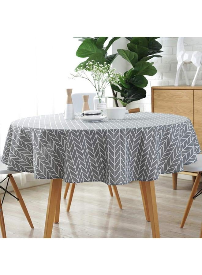 Round Stripe Table Cover Cotton GreylWhite 150cm，Floral Tablecloth Washable Dining Decorative for Holiday Home   Party Picnic (Gray)  - Image 4