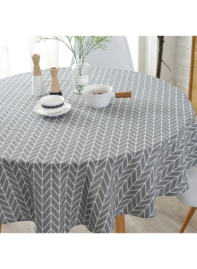 Round Stripe Table Cover Cotton GreylWhite 150cm，Floral Tablecloth Washable Dining Decorative for Holiday Home   Party Picnic (Gray)  - Image 5