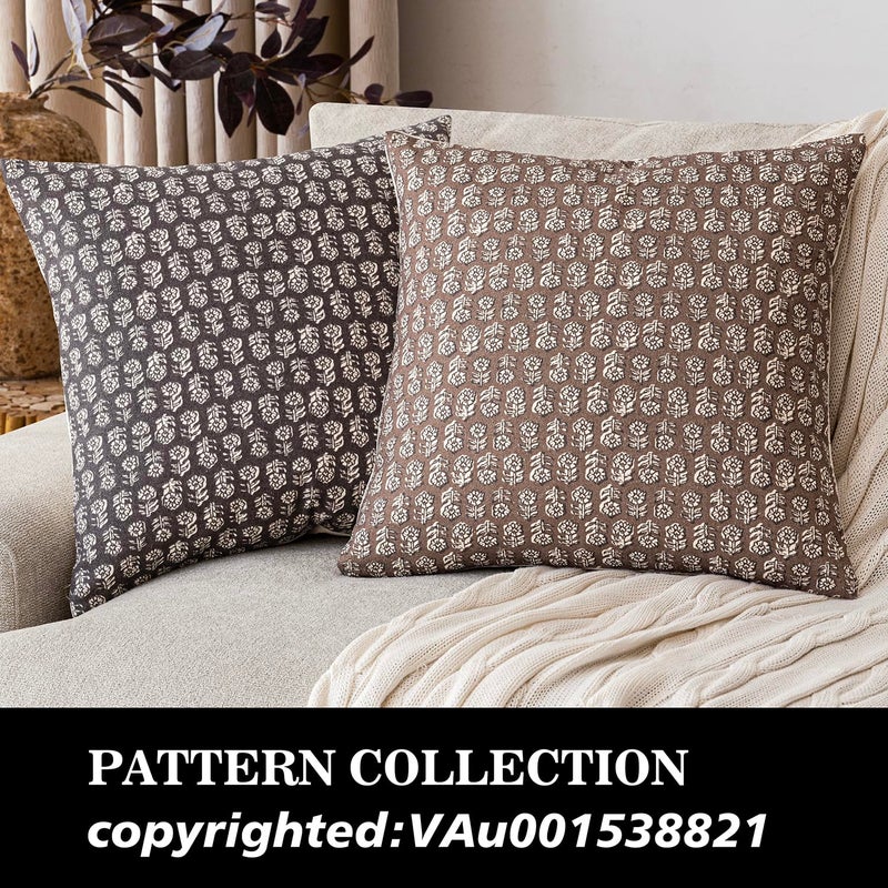 Foindtower Set of 2 Decorative Neutral Floral Print Throw Pillow Covers Vintage Accent Farmhouse Cushion Covers Boho Home Decor for Sofa Chair Couch Bedroom Living Room,18Ã—18 Inch,Brown - Image 4