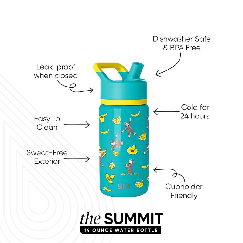 Simple Modern Kids Summit Water Bottle with Straw Lid | Curious George 14oz Stainless Steel Cup Insulated Tumbler for Toddlers, School | Monkeying Around - Image 2