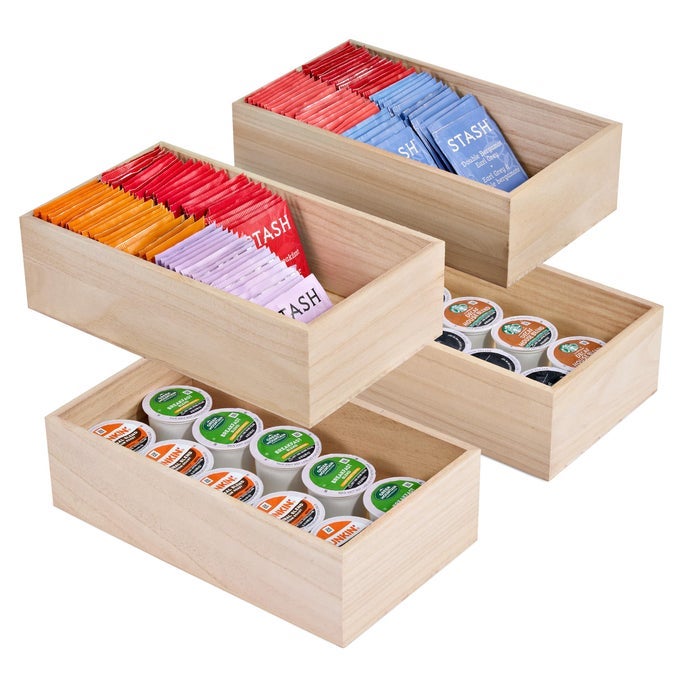 UNFINISHED WOOD CRATES ORGANIZER BINS WOODEN BOX FOR PANTRY CLOSET ARTS CRAFTS CABINET ORGANIZERS CONTAINERS 4 PACK