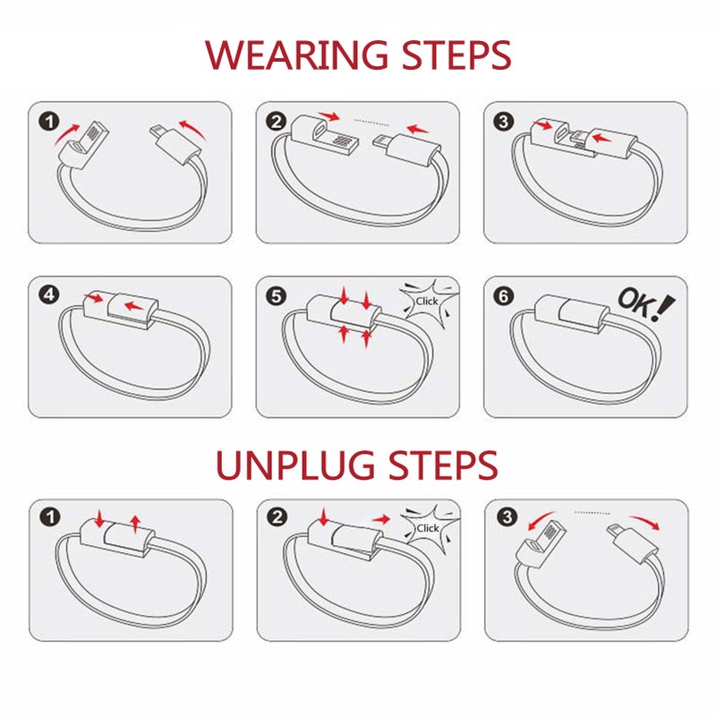 Woven Bracelet Data Cable: Black PU Leather Wrist Ornament - Humanized Curved Plug for Night Use, 2 In 1 for Secure Energy Support Stable Data Transmission - Image 2