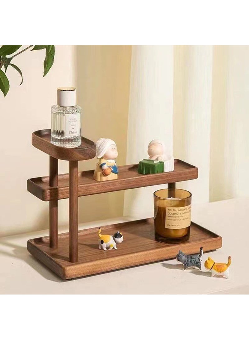 Hihonor Solid Wood Storage Rack, 3-Tier Storage Stand, Desktop Cosmetic Storage Trays, Desktop Storage Shelf for Bathroom, Living Room, Bedroom. Perfume Wood Organizer Stand,Skincare or Makeup Display Stand, Brown - Image 1