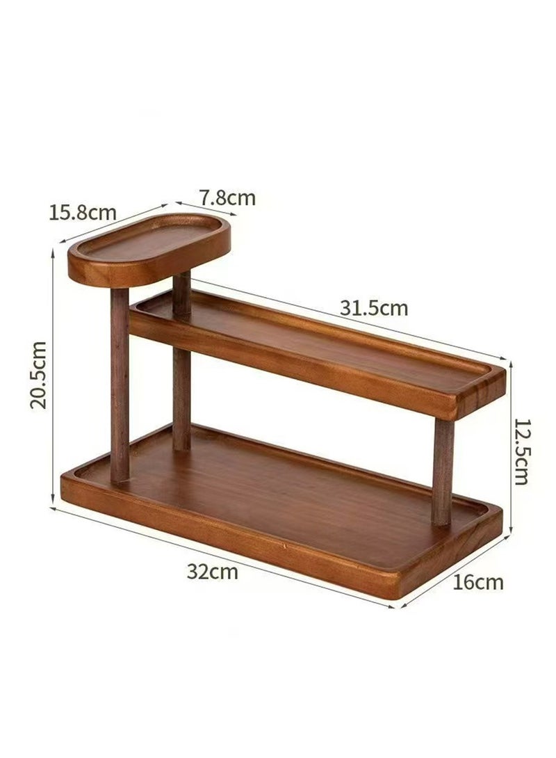 Hihonor Solid Wood Storage Rack, 3-Tier Storage Stand, Desktop Cosmetic Storage Trays, Desktop Storage Shelf for Bathroom, Living Room, Bedroom. Perfume Wood Organizer Stand,Skincare or Makeup Display Stand, Brown - Image 2