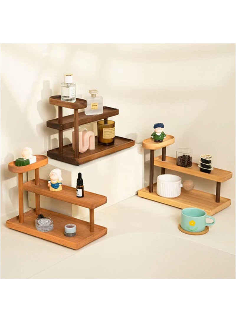 Hihonor Solid Wood Storage Rack, 3-Tier Storage Stand, Desktop Cosmetic Storage Trays, Desktop Storage Shelf for Bathroom, Living Room, Bedroom. Perfume Wood Organizer Stand,Skincare or Makeup Display Stand, Brown - Image 3