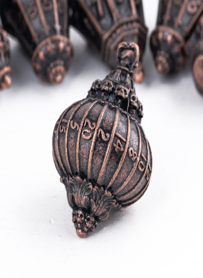Cusdie 7-Piece Lantern DND Dice Set,Metal Dice with Skull Dice Bag- Perfect for Tabletop RPGs Board Games Gifting and Collecting(Copper) - Image 3