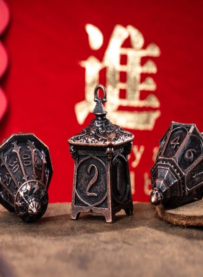 Cusdie 7-Piece Lantern DND Dice Set,Metal Dice with Skull Dice Bag- Perfect for Tabletop RPGs Board Games Gifting and Collecting(Copper) - Image 4