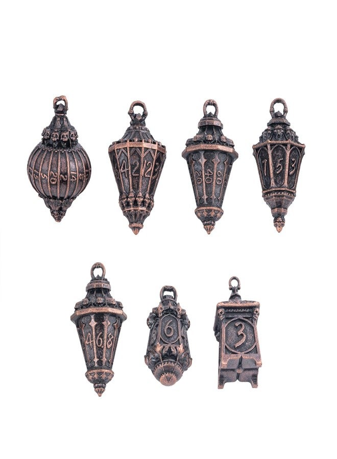 Cusdie 7-Piece Lantern DND Dice Set,Metal Dice with Skull Dice Bag- Perfect for Tabletop RPGs Board Games Gifting and Collecting(Copper) - Image 1