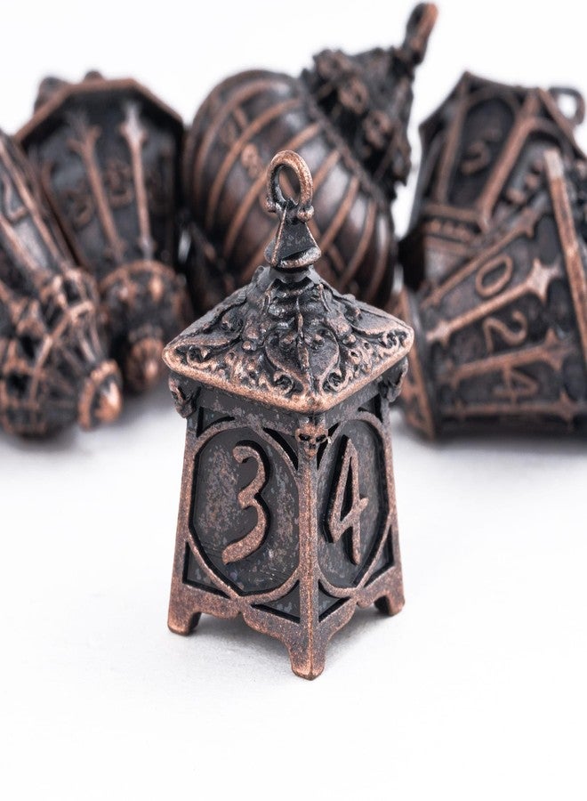 Cusdie 7-Piece Lantern DND Dice Set,Metal Dice with Skull Dice Bag- Perfect for Tabletop RPGs Board Games Gifting and Collecting(Copper) - Image 2