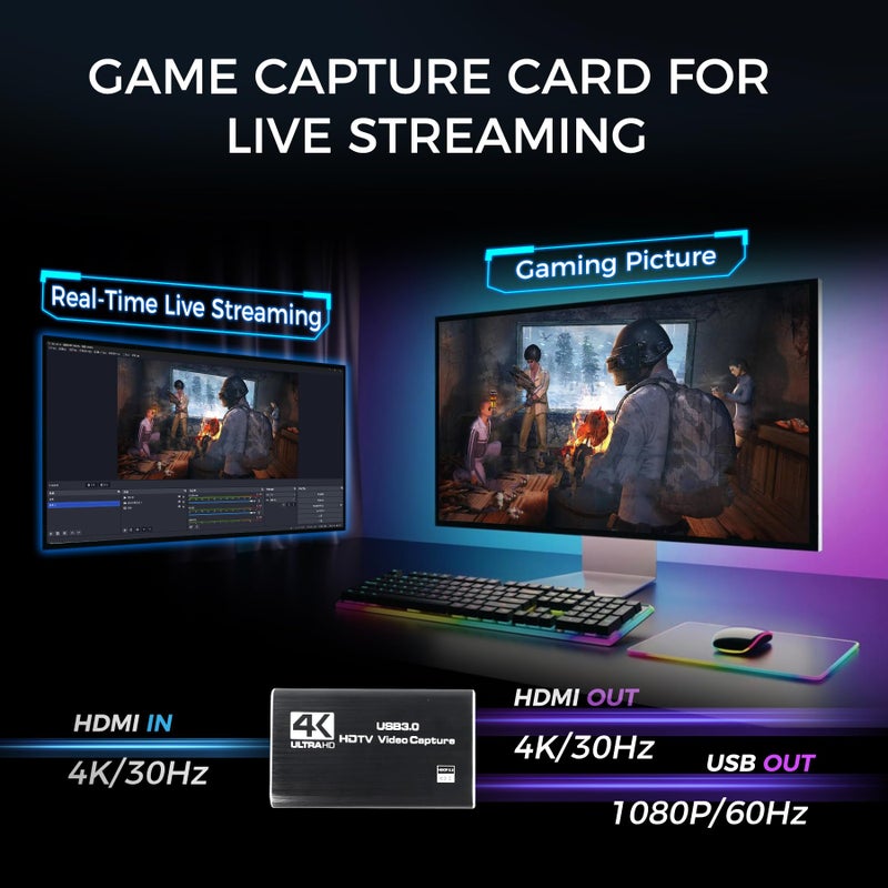 RGBlink 4K HDMI Capture Card for Streaming & Gaming, USB 3.0 Audio Video Capture Device 1080P 60FPS, Low Latency, HDMI Loop Out, Capture Card for PS5, Xbox, Nintendo Switch, PC, Mac, OBS - MSP231 - Image 5