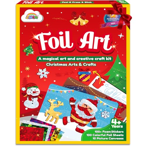 ZMLM Foil Art Kit for Kids Christmas Foil Arts Crafts Fun Mess Free Activities Stocking Stuffers Gifts for Ages 4 5 6 7 8 9 Girls Boys Christmas Crafts for Kids Creative Birthday Gifts Toys - Image 1