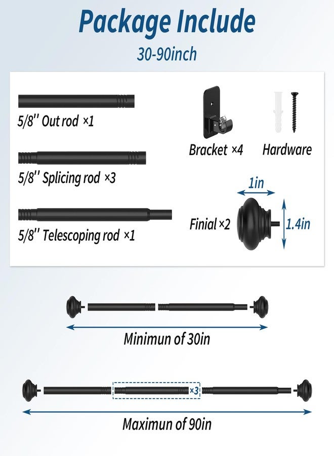 Authandis No Drilling Black Curtain Rod for Windows 30 to 90 Inches,5/8 Inch Diameter Small Curtain Rods Set with Adhesive Brackets,Renter Friendly Adjustable Curtain Rods for Bedroom,Living room - Image 5