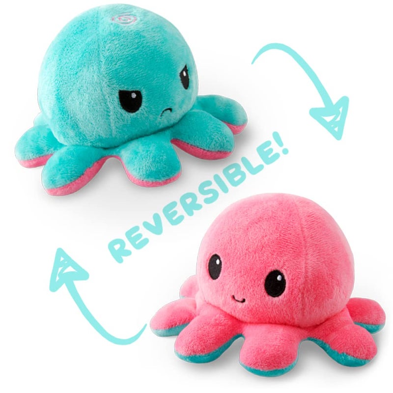 TeeTurtle - The Original Reversible Octopus Plushie - Pink + Aqua - Cute Sensory Fidget Stuffed Animals That Show Your Mood, 4 inch - Image 4