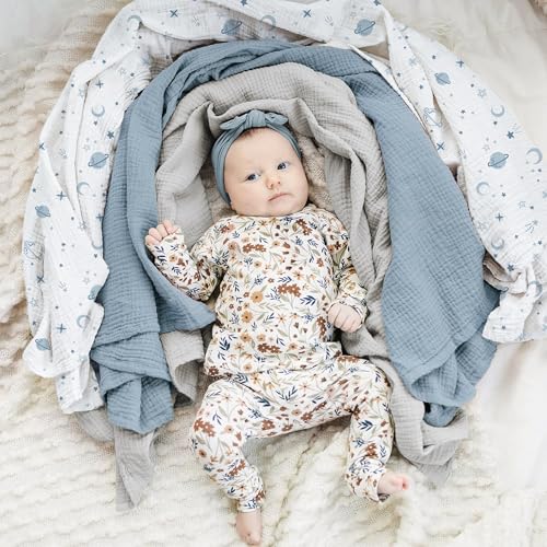 Konssy 3 Pack Muslin Swaddle Blankets for Unisex Newborn Receiving Blanket Large 47 x 47 inches Soft Breathable Muslin Baby Swaddles for Boys Girls - Image 3