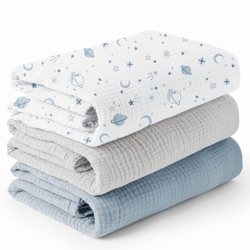 Konssy 3 Pack Muslin Swaddle Blankets for Unisex Newborn Receiving Blanket Large 47 x 47 inches Soft Breathable Muslin Baby Swaddles for Boys Girls - Image 2