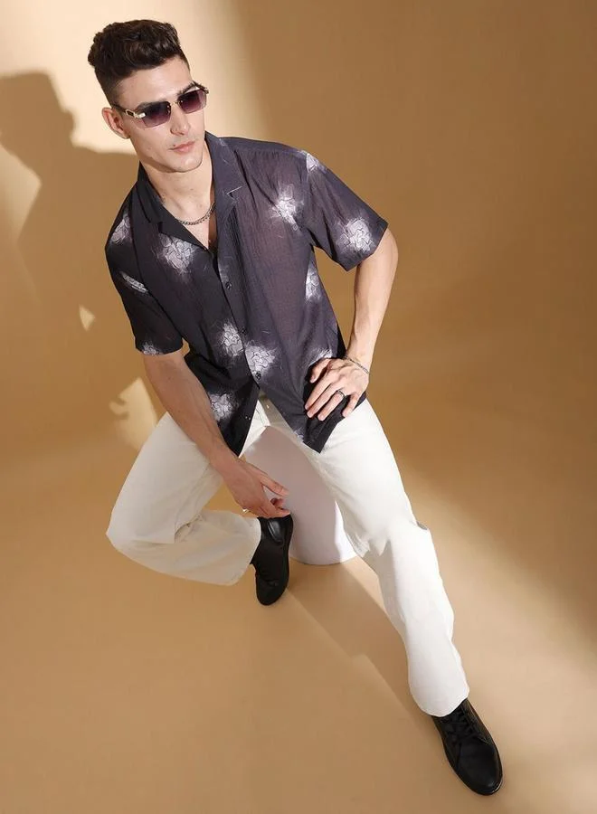The Indian Garage Co The Indian Garage Co Men Black Relaxed Fit Resortwear Shirt
