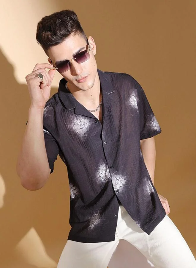 The Indian Garage Co The Indian Garage Co Men Black Relaxed Fit Resortwear Shirt