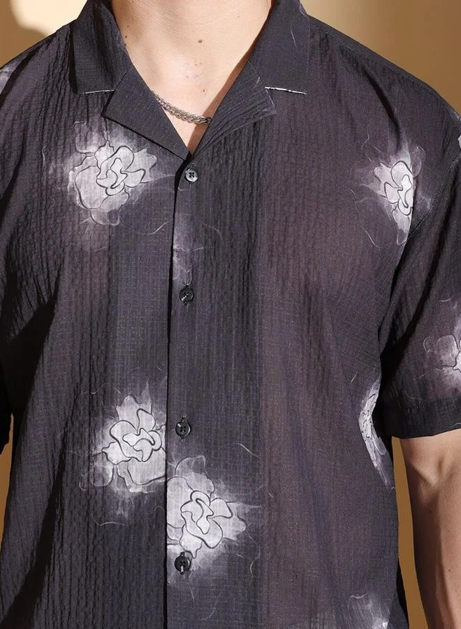 The Indian Garage Co The Indian Garage Co Men Black Relaxed Fit Resortwear Shirt