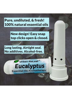 Urban ReLeaf Eucalyptus Essential Oil Aromatherapy Nasal Inhalers, Set of 2 — Pure Undiluted Australian Myrtaceae Oil, Easy Open Snap Top. Made in USA. Alcohol-Free. No Mess. Pocket Size.  - Image 2